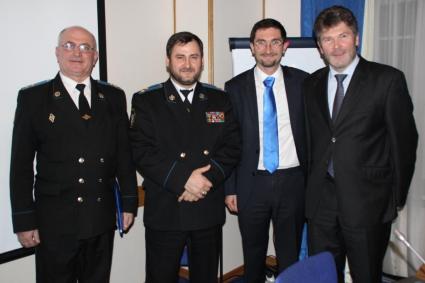 From left: Magomednabi Razazanov, Deputy Main Judicial Officer of the Chechen Republic, Federal Bailiff Service of the Russian Federation in the Chechen Republic, Saidmagomed Saaev, Main Judicial Officer of the Chechen Republic, Federal Bailiff Service of the Russian Federation in the Chechen Republic, Julien Lhuillier (France), Council of Europe expert and Juraj Podkonicky (Czech Republic), UIHJ representative